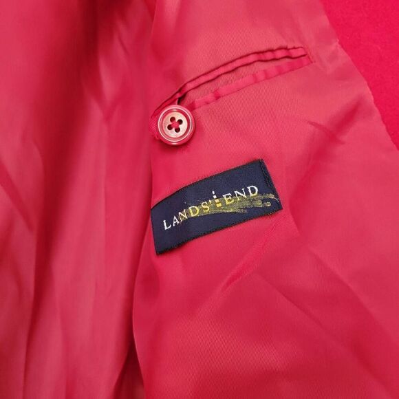 Lands' End 100% Wool Classic Red Women's Coat Long Buttons Pockets 8 M - Picture 3 of 8